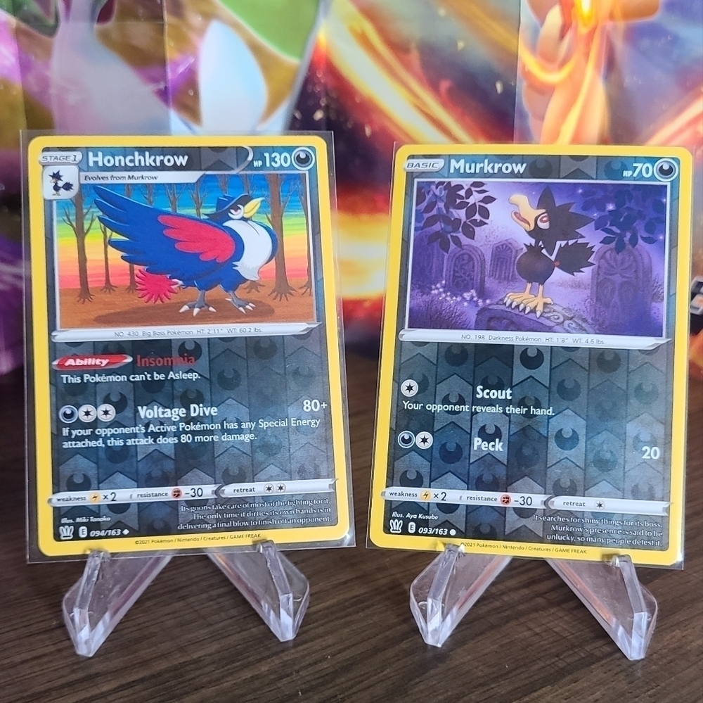 Honchkrow 94/163 &  Murkrow 093/163 Pokemon TCG  Reverse Holo Evolution Set